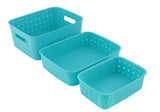 Sky Blue 1 Plastic Multipurpose smart Basket set of 3, Sky Blue Storage Basket