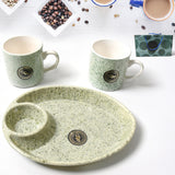 Alpino Ceramic Tea  Cups Set With Plastic Serving 2 Compartment Platter Milk Cup  Mug Coffee Cup Tea Cup BPA Free Food Grade | Or Outdoor For Household Gift For Birthday (3 Pcs Set)