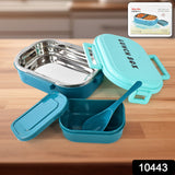 3 In 1 Spicy Bite Stainless Steel Lunch Box With Plastic Small Box &  Spoon (1 Set)