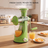 Manual fruit juicer machine with steel handle green