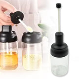 Heat-resistant Condiment Container| Seasoning Box Glass Condiment Canisters Pots Bottle With Serving Spoons For Salt Spice Honey Sugar BBQ Restaurant Jar | Oil Bottle Honey Jar Dispenser Airtight Cap Transparent (1 Pc)