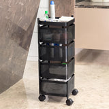 4-Layer Square Multipurpose Storage Trolley with Wheels | Revolving Vegetable Kitchen Rack | Kitchen Cabinet Spice Rack | Metal Fruit Storage Rack | Black (4 Layer / 1 Pc)