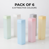 Frosty plastic water bottle Set of 6, Each 950 ml | Multicolor Lightweigh Leakproof Matte Finish Reusable Square size Bottle