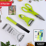 4-Piece Kitchen Cutting Set Scissors , Peeler , Grater , Slicer And Knife