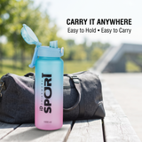 Sports Motivational Water Bottle 1 Litre with Time Marker, BPA-Free, Blue Water Bottle with Flip Lid & Carry Handle