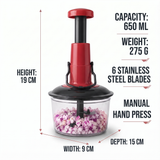 Manual Hand Press vegetable chopper with 6-Blade | Food cutting machine 650ml