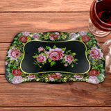 Stainless Steel Serving Tray With Flower Printed Rectangle Premium Dining Table Plate (18 X 8.5 Inch- 1 Pc)