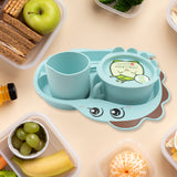 Baby Feeding Set for Kids and Toddlers, Children Dinnerware Set - Bamboo Fiber Feeding Set for Kids, Cartoon Design Plate, Cup, Spoon, Fork and Chopsticks, Tableware Cutlery for Kids Microwave &amp; Dishwasher Safe (7 Pcs Set)