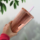Studded Cup Tumbler Straw Lid - Plastic Double Walled Cold Cup For Iced Coffee ,Water, Slush or Smoothies