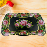Stainless Steel Serving Tray With Flower Printed Rectangle Premium Dining Table Plate (18 X 8.5 Inch- 1 Pc)