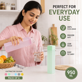 Frosty plastic water bottle Set of 6, Each 950 ml | Multicolor Lightweigh Leakproof Matte Finish Reusable Square size Bottle