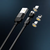 0301 3 In 1 Magnetic Usb Charging Cable  Usb-c Android And Lightning With Extra Protecting Nylon Strong Magnetic Cable With Full Rotation Support Fast Charging