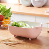 Multi functional BPA Free Double Layered Plastic Rotatable Strainer Bowl With Handles For Washing Rinsing Serving Vegetables  Fruits (Multicolor)