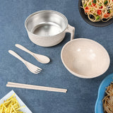 6 PCS Set Of Rice Bowl Noodle 1 Bowl With 1 Lid And Handle Wheat Straw Noodle Bowls With Wheat Straw 1 Fork 2 Chopsticks 1 Spoon For Soup Salad Cooker Snack Set