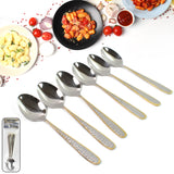 Stainless Steel Gold Bordered Set Of 6 PCS Textured Spoons Gold Plated Handle