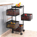 4-Layer Square Multipurpose Storage Trolley with Wheels | Revolving Vegetable Kitchen Rack | Kitchen Cabinet Spice Rack | Metal Fruit Storage Rack | Black (4 Layer / 1 Pc)