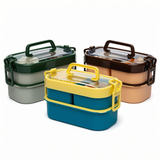 2 Layer Oval Lunch Box with Spoon & Fork , BPA-Free, Airtight & Leak-Proof Tiffin Box for All Ages , Perfect for School, Office, Travel & Gifting (Multi Color))