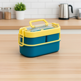 YUMMY – 2 Layer Oval Lunch Box with Spoon & Fork | BPA Free, Airtight & Leak Proof Tiffin Box for Kids Boys Girls Men & Women | Ideal for School, Office, Travel & Gifting (Green ,Light Orange & Gray))