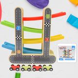Car Racer Track Play Set Wooden Click Clack Toys With 4 Mini Racers For Kids (1 Set)