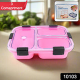 Plastic 3 Compartment Insulated Lunch Box  For Kids, Boys, Girls, School & Office Men (1 PC)