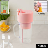 Portable Crusher Juicer With Handle  Straw Usb Rechargeable 6 Blades (420 Ml)