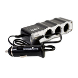 3-Way Car Socket Splitter With Dual USB With 12V/24V Fast Charger for Phones, GPS & Dashcam