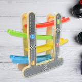 Car Racer Track Play Set Wooden Click Clack Toys With 4 Mini Racers For Kids (1 Set)