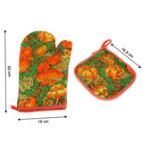Professional Cotton Microwave Oven Gloves Mitts (2 pcs) for Kitchen Cooking - Big Leaf Blue - Heat Resistant, Thick & Safe, Protection of Hands from Hot Utensils, Gas Flame, Grill, Barbecue