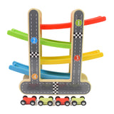 Car Racer Track Play Set Wooden Click Clack Toys With 4 Mini Racers For Kids (1 Set)