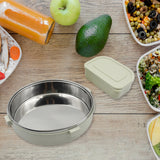 Miracle Stainless Steel Round Lunch Box, with Small Plastic Box Insert Leak Proof Lunch Box with Transparent lid, Lunch Box for Kids & Adults for School, Office (450 ML + 250 ML Approx.)