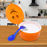 Smiley Plastic lunch box, Small Box With 2in1 Spoon for Kids & for School Going Boys and Girls multicolor pack of 1