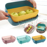 Multi functional BPA Free Double Layered Plastic Rotatable Strainer Bowl With Handles For Washing Rinsing Serving Vegetables  Fruits (Multicolor)