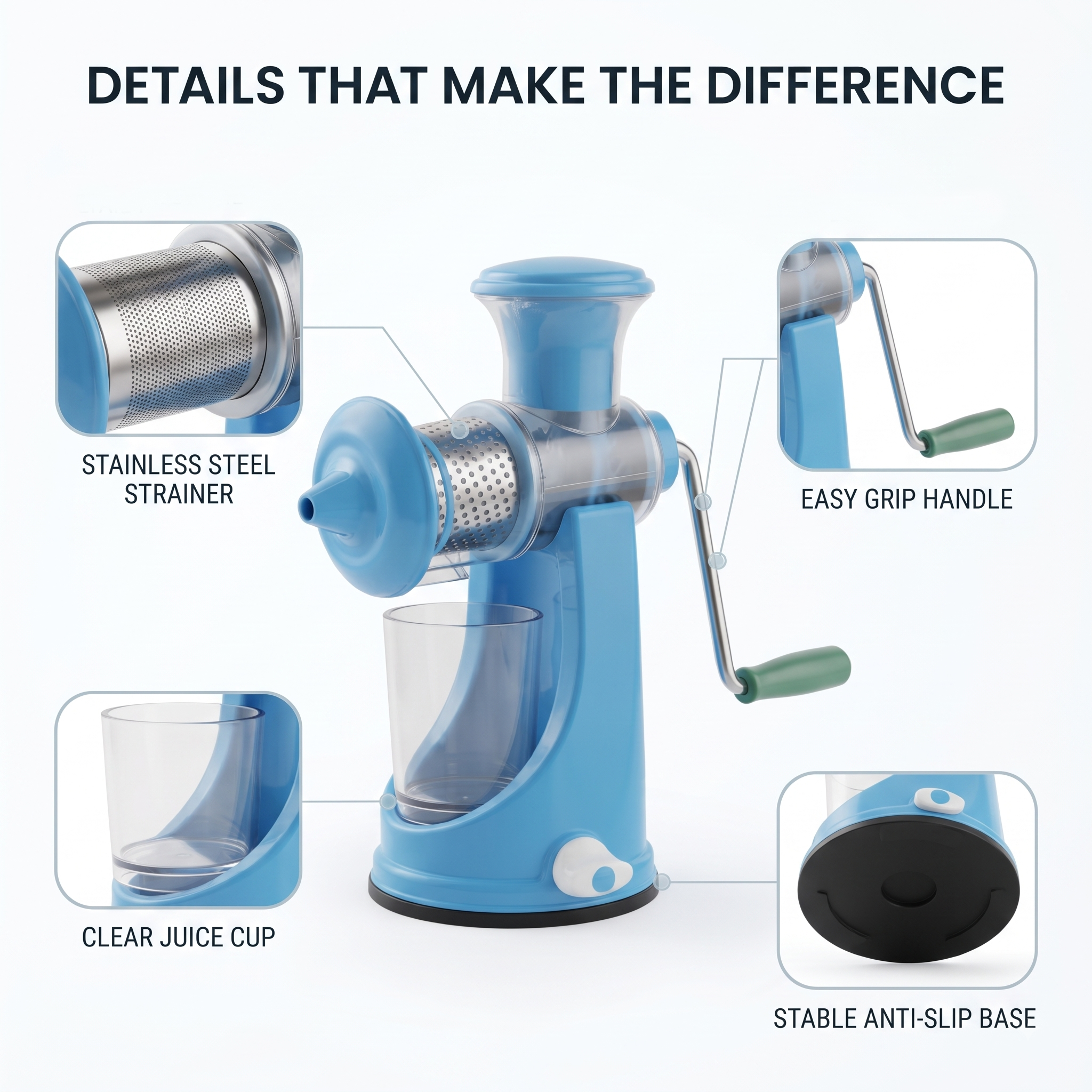 Manual hand fruit juicer blue color