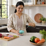 Manual vegetable chopper with 3 stainless steel blades