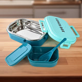 3 In 1 Spicy Bite Stainless Steel Lunch Box With Plastic Small Box &  Spoon (1 Set)