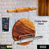 Chakla Belan Chimta Stand Rolling Pin Board Tong Holder | Silver Stainless Steel Multi-purpose Rack For Kitchen (1 Pc )