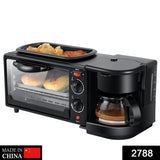 3 In 1 Breakfast Maker Portable Toaster Oven Grill Pan  Coffee Maker Full Breakfast Ready At One Go
