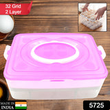 2Layer 32 Grid Egg Tray With Lid Egg Carrier Holder For Refrigerator Camping Food Storage Container With Handle (1 Pc )