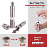 Stainless Steel Thumb Presser Salt and Pepper Grinder Tall Salt and Pepper Mill Shakers with Adjustable Coarseness &amp; Stylish Design for Grinding Salt and Black Pepper (1 Pc)