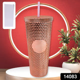 Studded Cup Tumbler Straw Lid - Plastic Double Walled Cold Cup For Iced Coffee ,Water, Slush or Smoothies