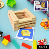 Wooden Pattern Brain Puzzles for Kids & Adults: Challenge Wooden Puzzle Games for Family Party Favors - Brain Games for Kids & Toddlers, 20 Pcs Wooden Strips, 40 Pattern Cards (1 Set)