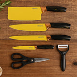 6 Pcs Professional Kitchen Knife Set With Chef Knives Cleaver Peeler  Scissors