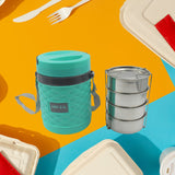 Double Wall Insulated Stainless Steel Tiffin 4 Compartment Lunch Box With Handle Stackable Stainless Steel Lunch Box  BPA Free  Leak proof dabba For Office Home School Hot Outer Plastic Tiffin Box Set (1 Pc 4 Compartment)