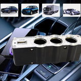 3-Way Car Socket Splitter With Dual USB With 12V/24V Fast Charger for Phones, GPS & Dashcam