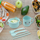 Baby Feeding Set for Kids and Toddlers, Children Dinnerware Set - Bamboo Fiber Feeding Set for Kids, Cartoon Design Plate, Cup, Spoon, Fork and Chopsticks, Tableware Cutlery for Kids Microwave &amp; Dishwasher Safe (7 Pcs Set)
