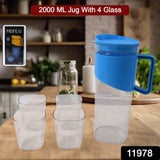 Transparent Stylish Premium Jug With Elegant Handle (2000 ML Jug Approx.  4 PCS Plastic Glass)