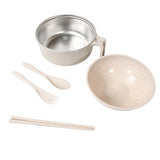 6 PCS Set Of Rice Bowl Noodle 1 Bowl With 1 Lid And Handle Wheat Straw Noodle Bowls With Wheat Straw 1 Fork 2 Chopsticks 1 Spoon For Soup Salad Cooker Snack Set