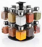 All New Square 16 Bottle Design 360 Degree Revolving Spice Rack Container Condiment Pieces Set Square Small Container