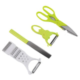 4-Piece Kitchen Cutting Set Scissors , Peeler , Grater , Slicer And Knife