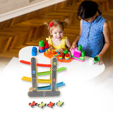 Car Racer Track Play Set Wooden Click Clack Toys With 4 Mini Racers For Kids (1 Set)